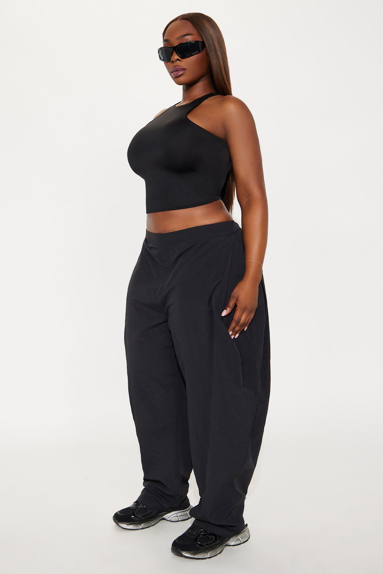 Contour Double Lined High Neck Tank Top - Black