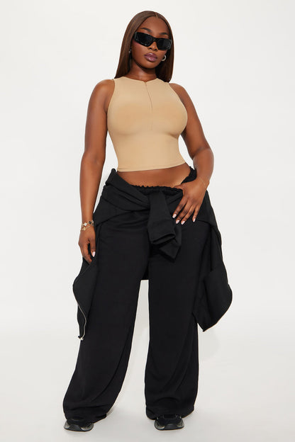 Second Skin Double Lined Zip Front Tank - Mocha