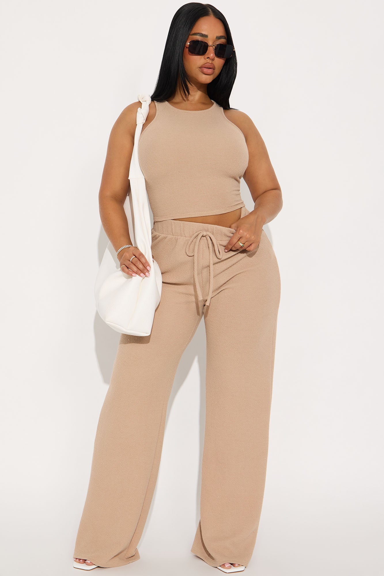 Alana Textured Wide Leg Pant Set - Taupe