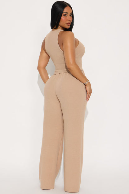 Alana Textured Wide Leg Pant Set - Taupe