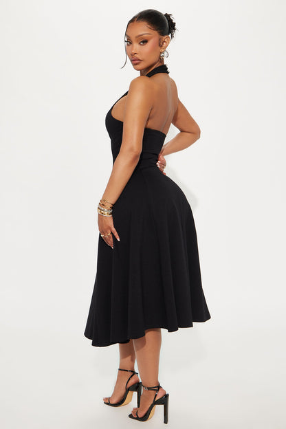 Mabel Ponte Midi Dress - Black