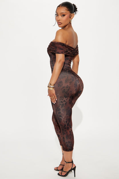Paulina Off Shoulder Capri Jumpsuit - Chocolate/Combo