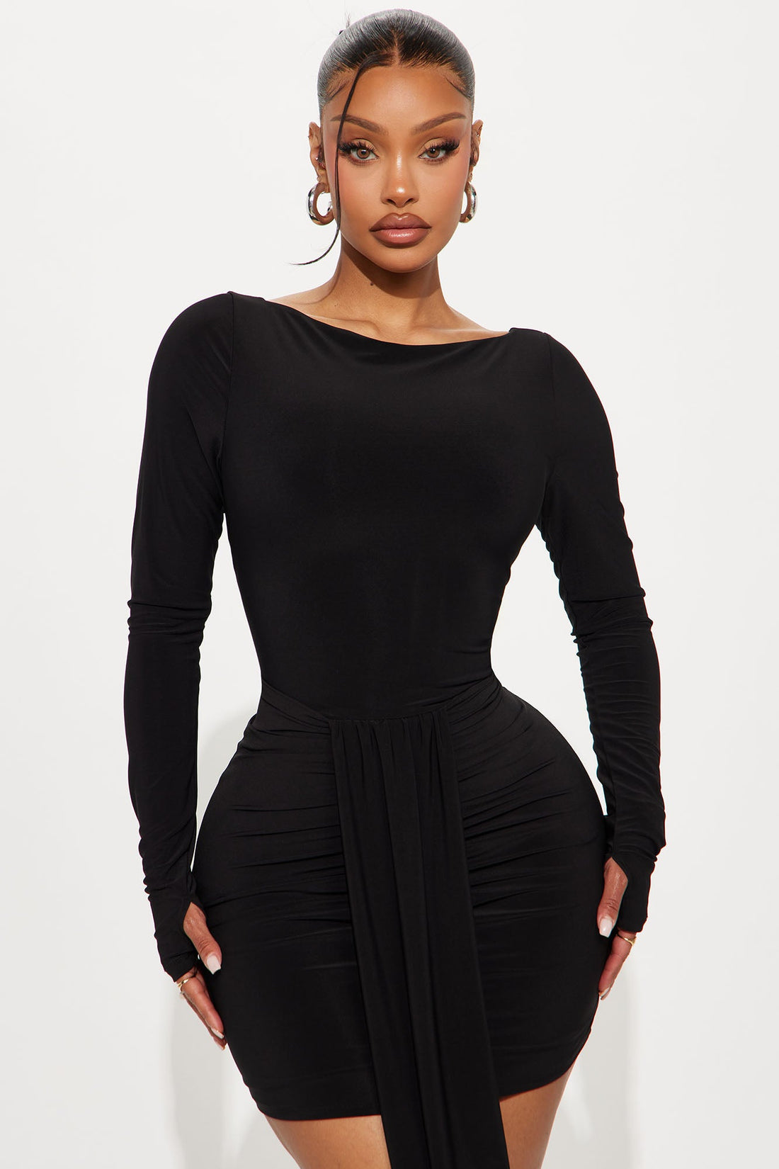 Dark Desire Long Sleeve Mini Dress - Black