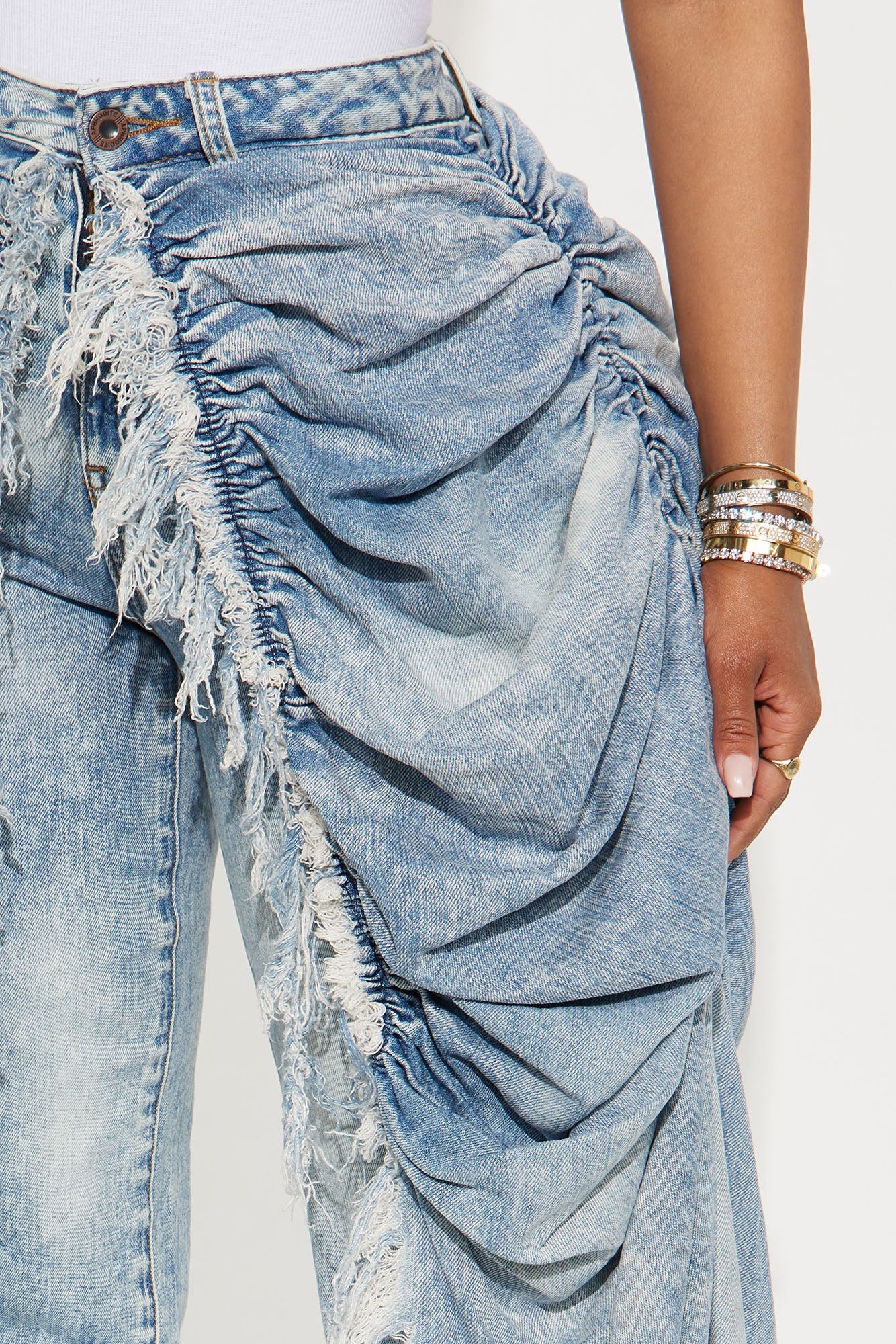 La Belle Skirt Overlay Straight Leg Jeans - Light Blue Wash