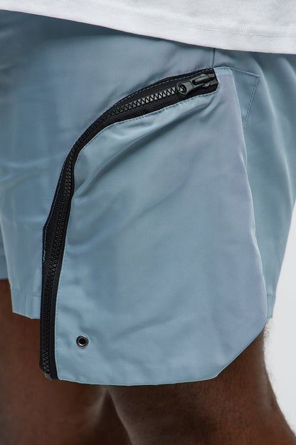 Cargo Pockets Relaxed Drawstring Shorts - Blue