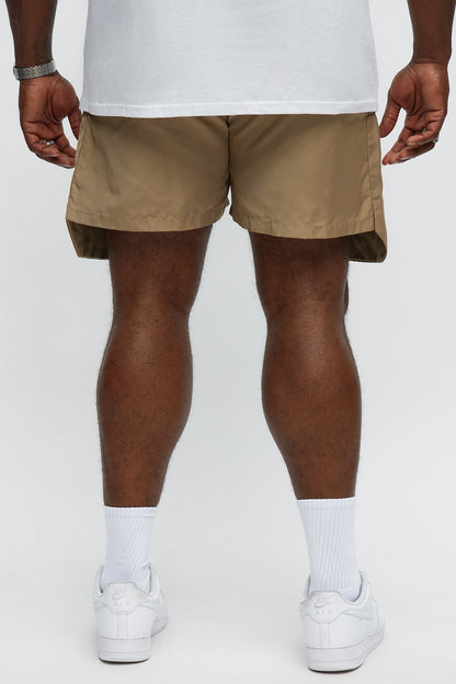Cargo Pockets Relaxed Drawstring Shorts - Taupe