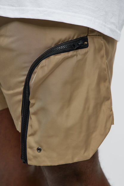 Cargo Pockets Relaxed Drawstring Shorts - Taupe