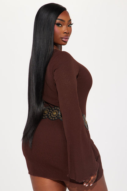 Bardot Belted Mini Dress - Chocolate