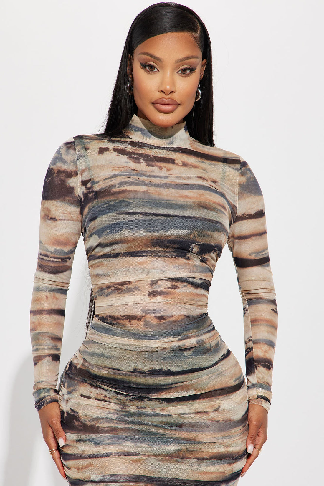 Lily Mesh Maxi Dress Set - Brown/combo