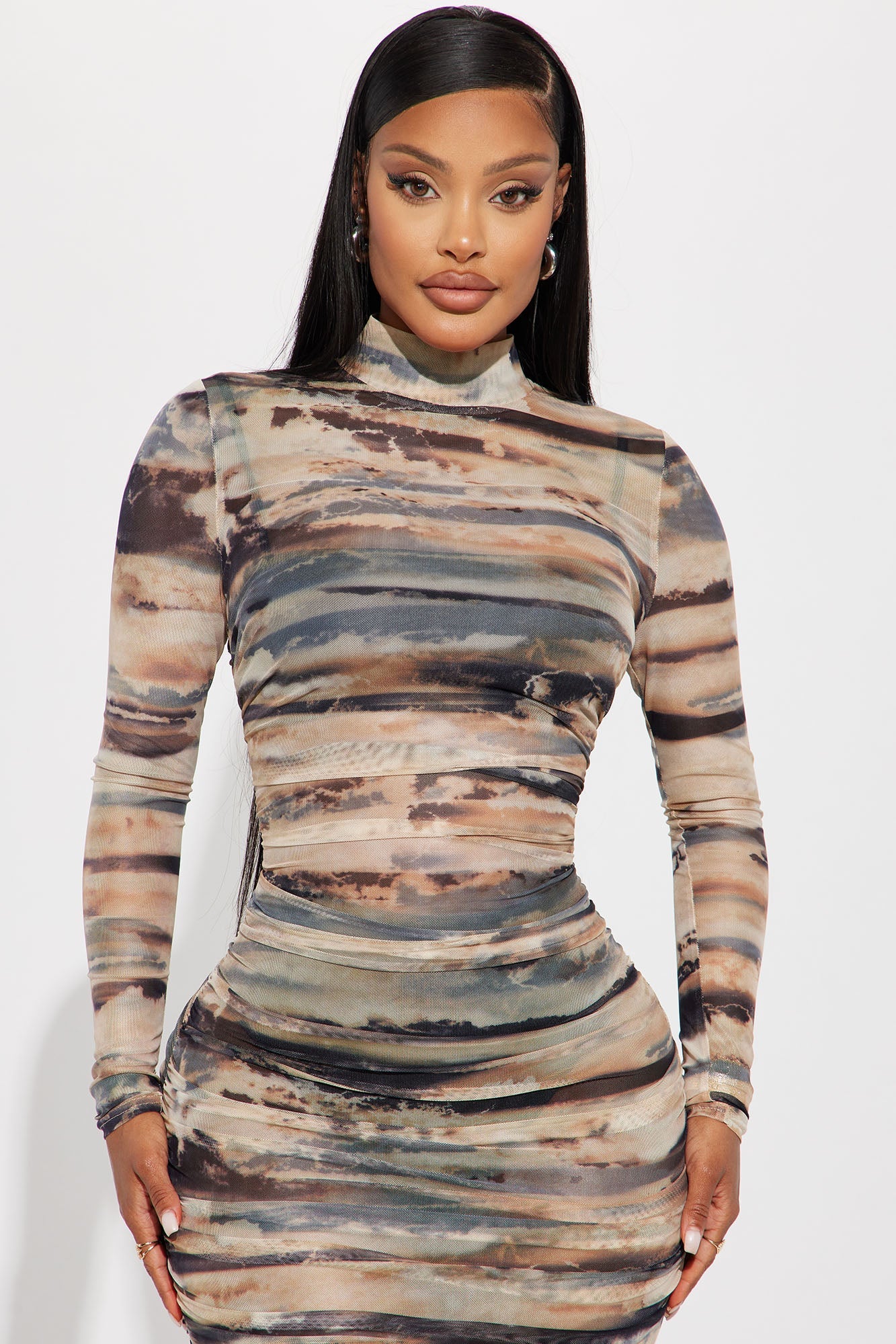 Lily Mesh Maxi Dress Set - Brown/combo