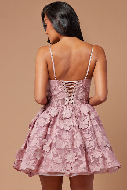 Heidi Embroidered Corset Mini Dress - Mauve