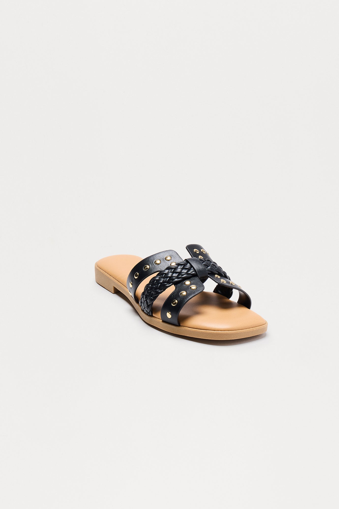 Cally Studded Braided Strap Sandals - Black