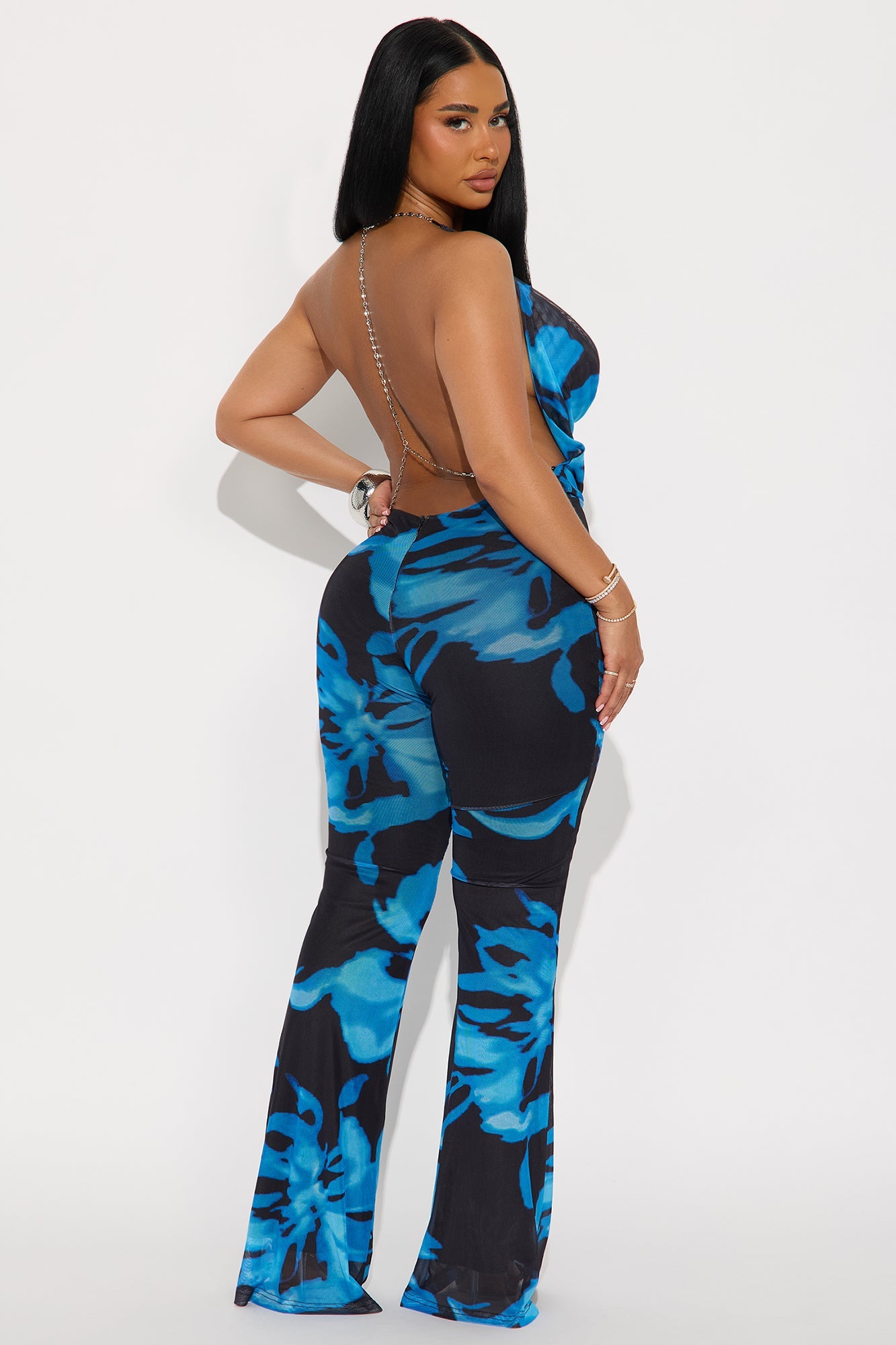 Shared Moments Mesh Backless Jumpsuit - Blue/combo