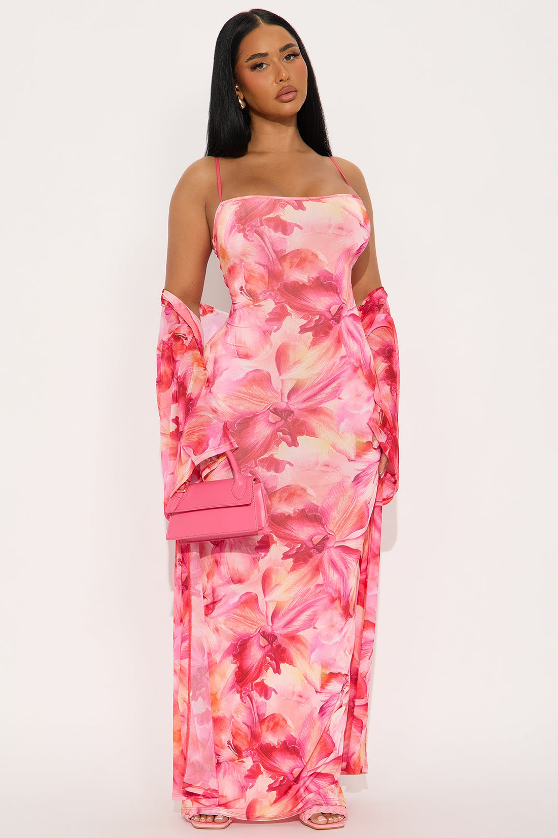 Nathalia Floral Maxi Dress Set - Pink/combo