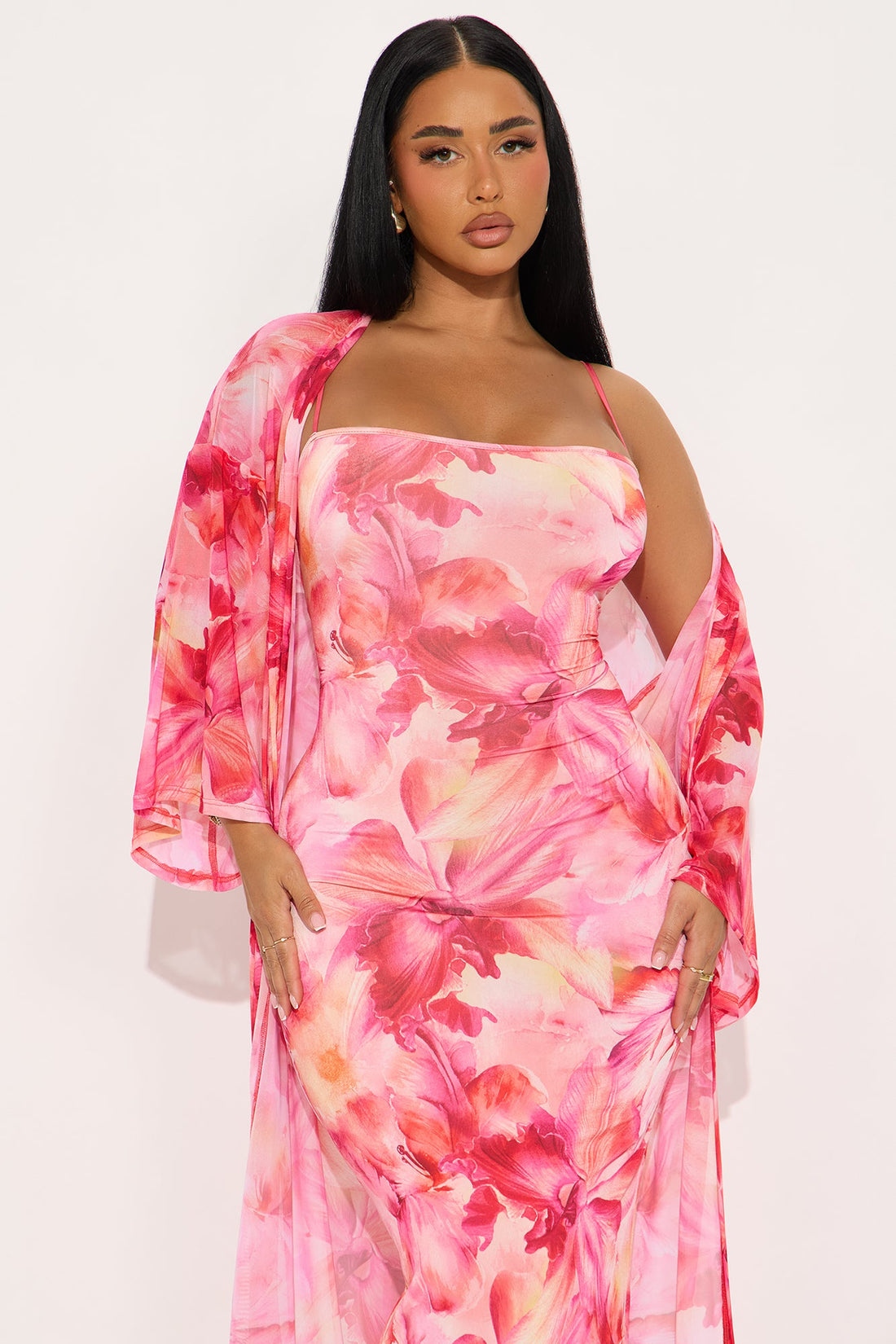 Nathalia Floral Maxi Dress Set - Pink/combo