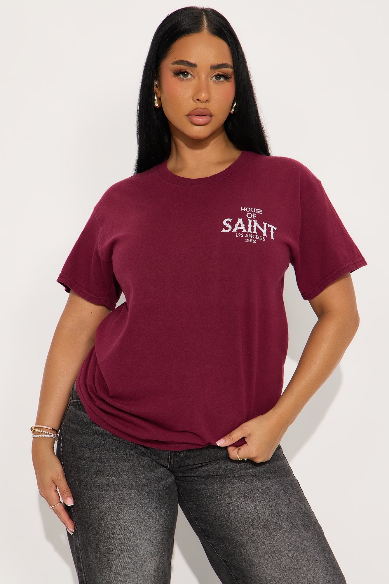 Cross Saint Front And Back Vintage Wash Tee - Burgundy