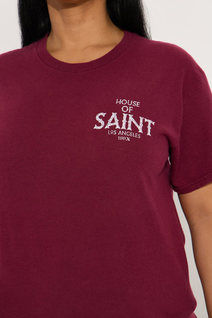 Cross Saint Front And Back Vintage Wash Tee - Burgundy
