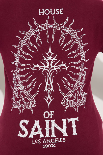 Cross Saint Front And Back Vintage Wash Tee - Burgundy
