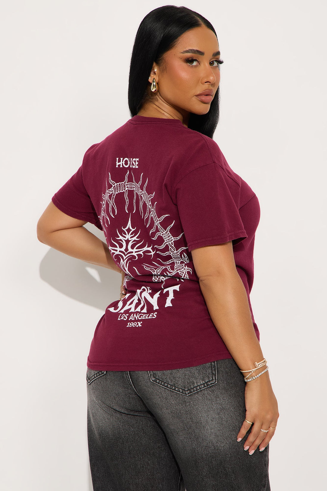 Cross Saint Front And Back Vintage Wash Tee - Burgundy
