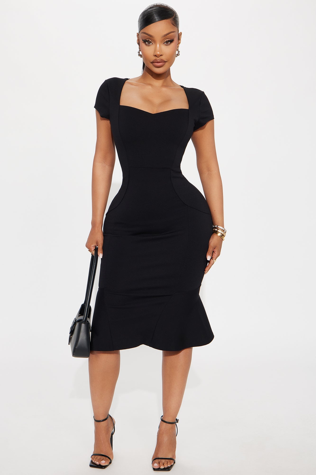 Mabel Mermaid Ponte Midi Dress - Black