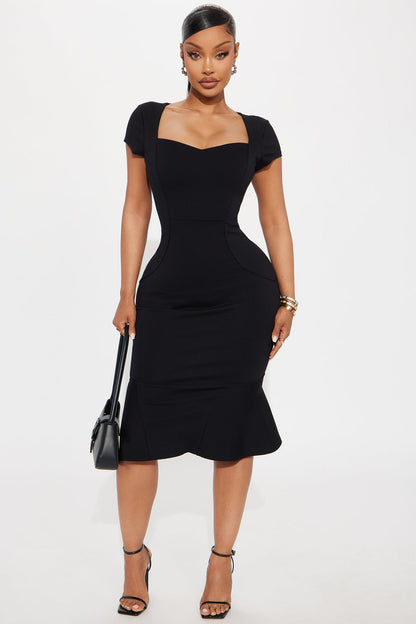 Mabel Mermaid Ponte Midi Dress - Black