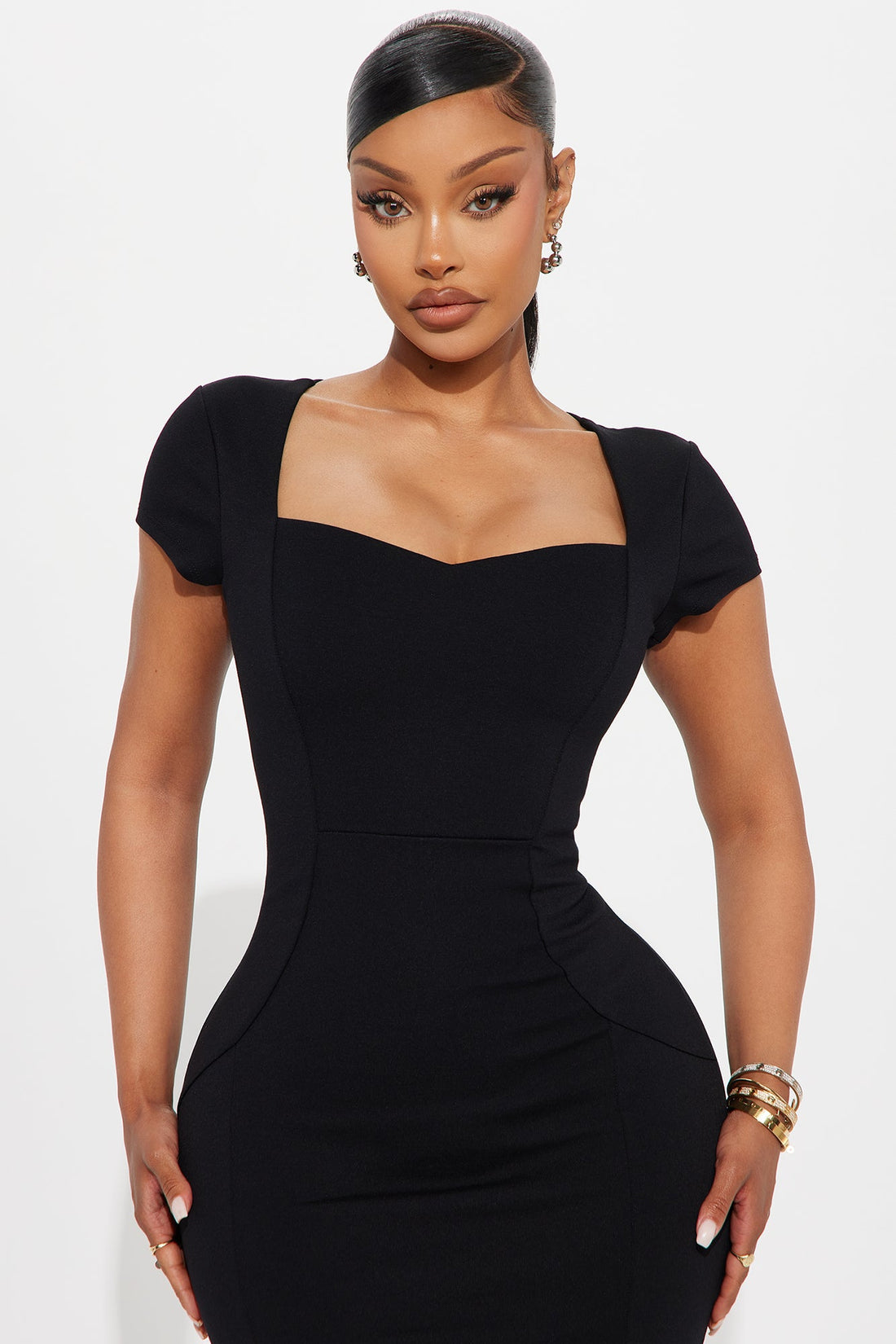 Mabel Mermaid Ponte Midi Dress - Black