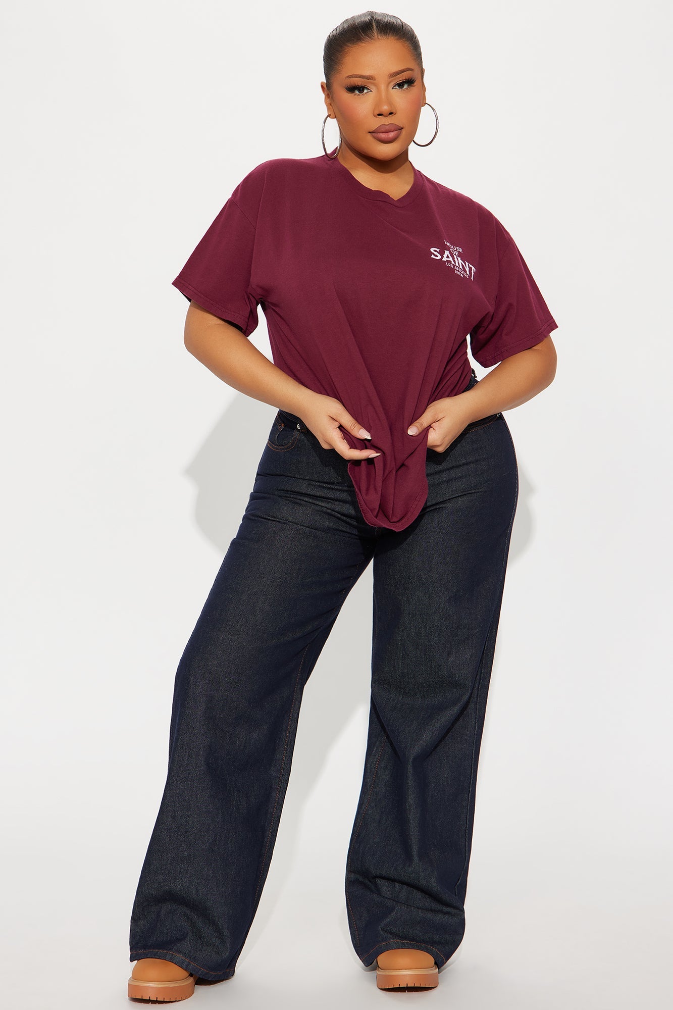 Cross Saint Front And Back Vintage Wash Tee - Burgundy
