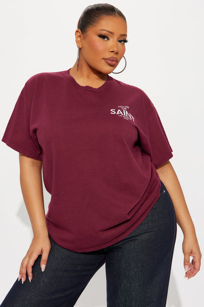 Cross Saint Front And Back Vintage Wash Tee - Burgundy