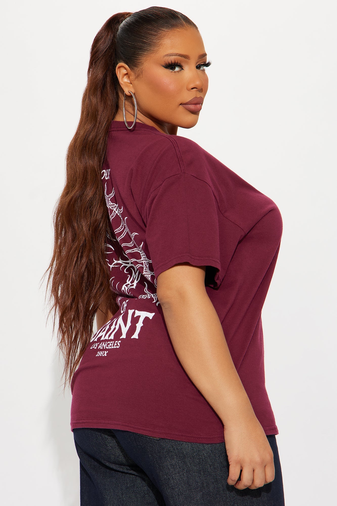 Cross Saint Front And Back Vintage Wash Tee - Burgundy