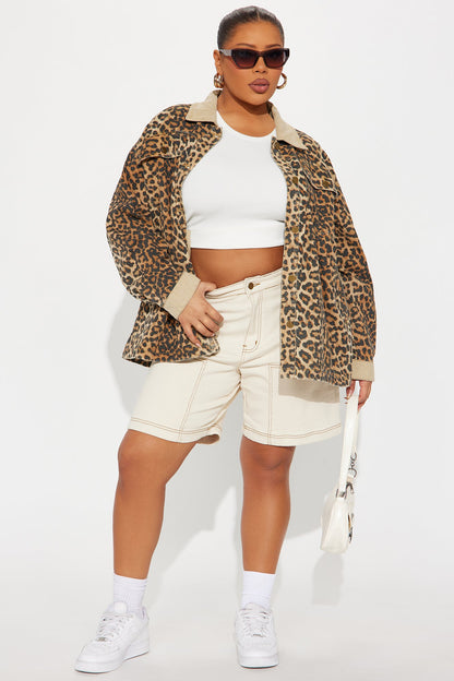 Denise Oversized Leopard Barn Jacket - Brown/combo