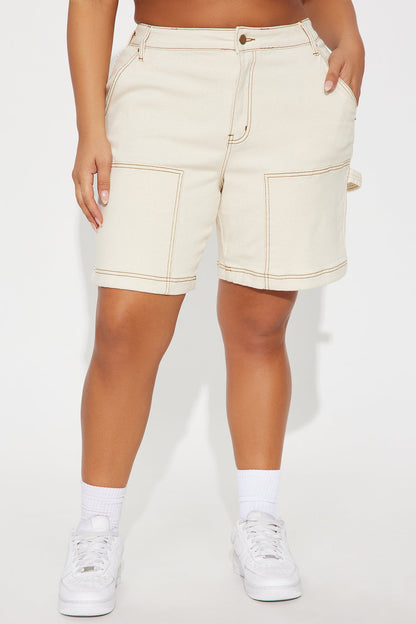 Work Hard Utility Denim Shorts - Cream