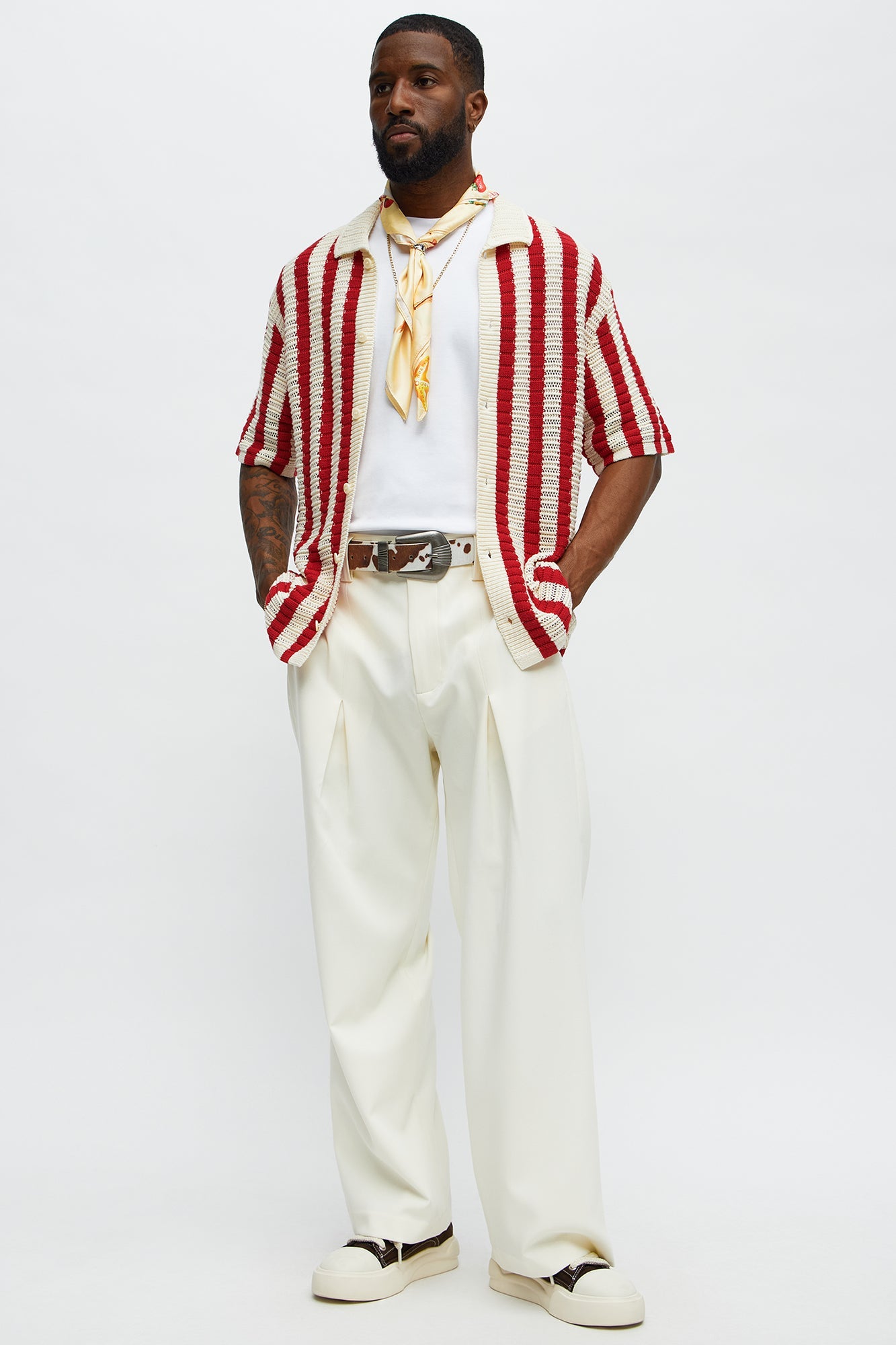 Clark Striped Knit Button up Shirt - Red/combo