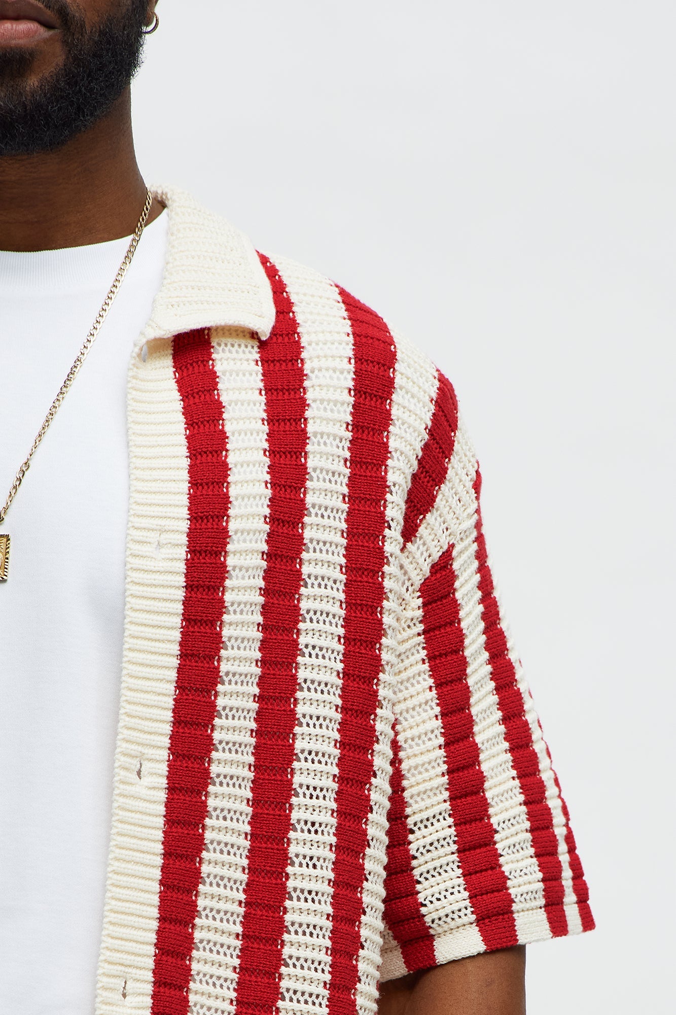 Clark Striped Knit Button up Shirt - Red/combo