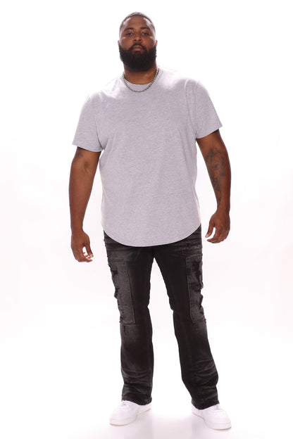 Essential Short Sleeve Scallop Crew Tee - HeatherGrey