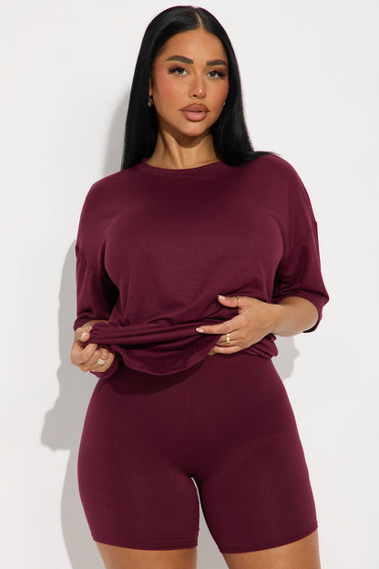 Weekend Vibes Short Set - Burgundy