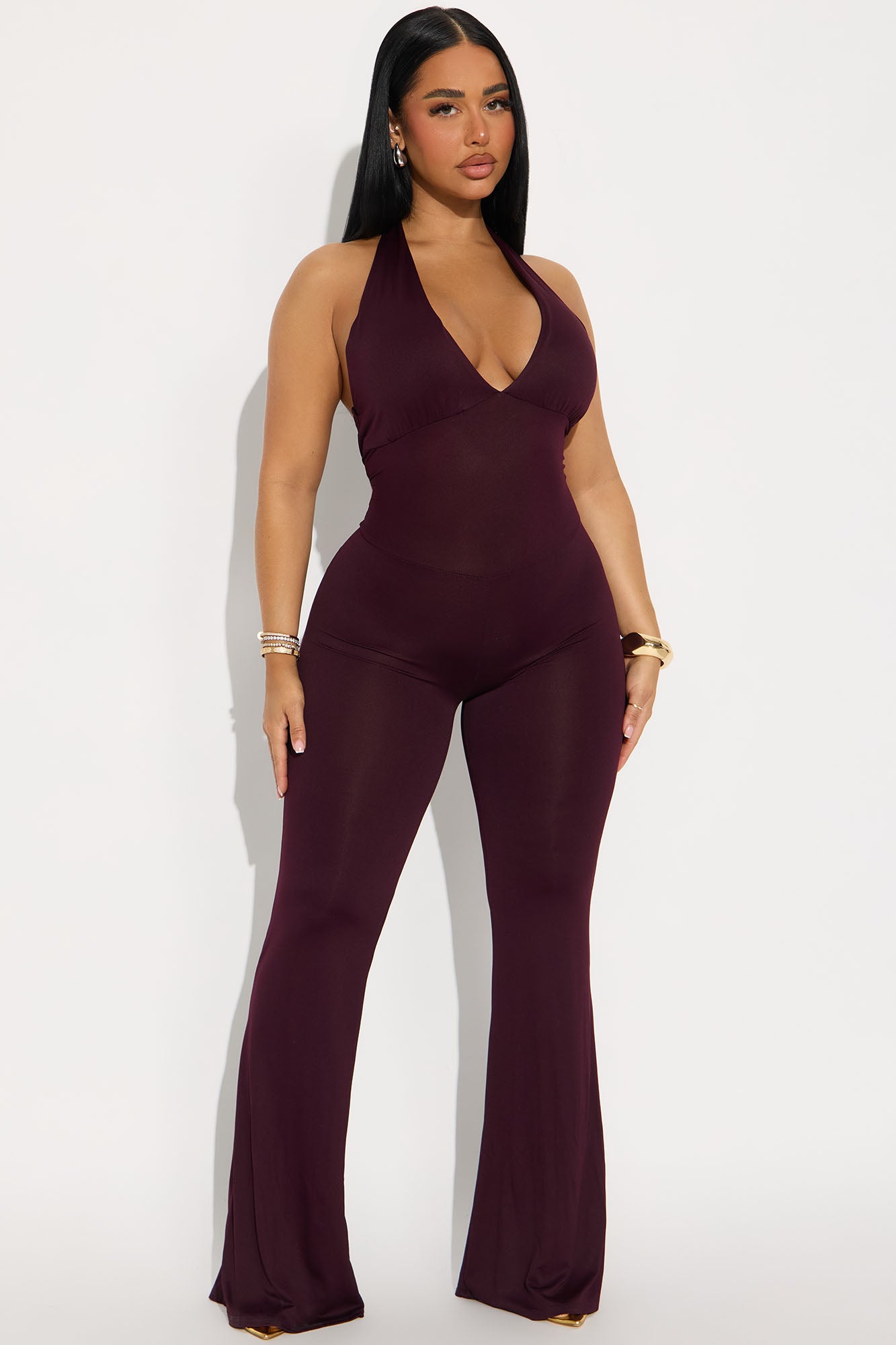 Nichole Ribbed Halter Jumpsuit - Plum