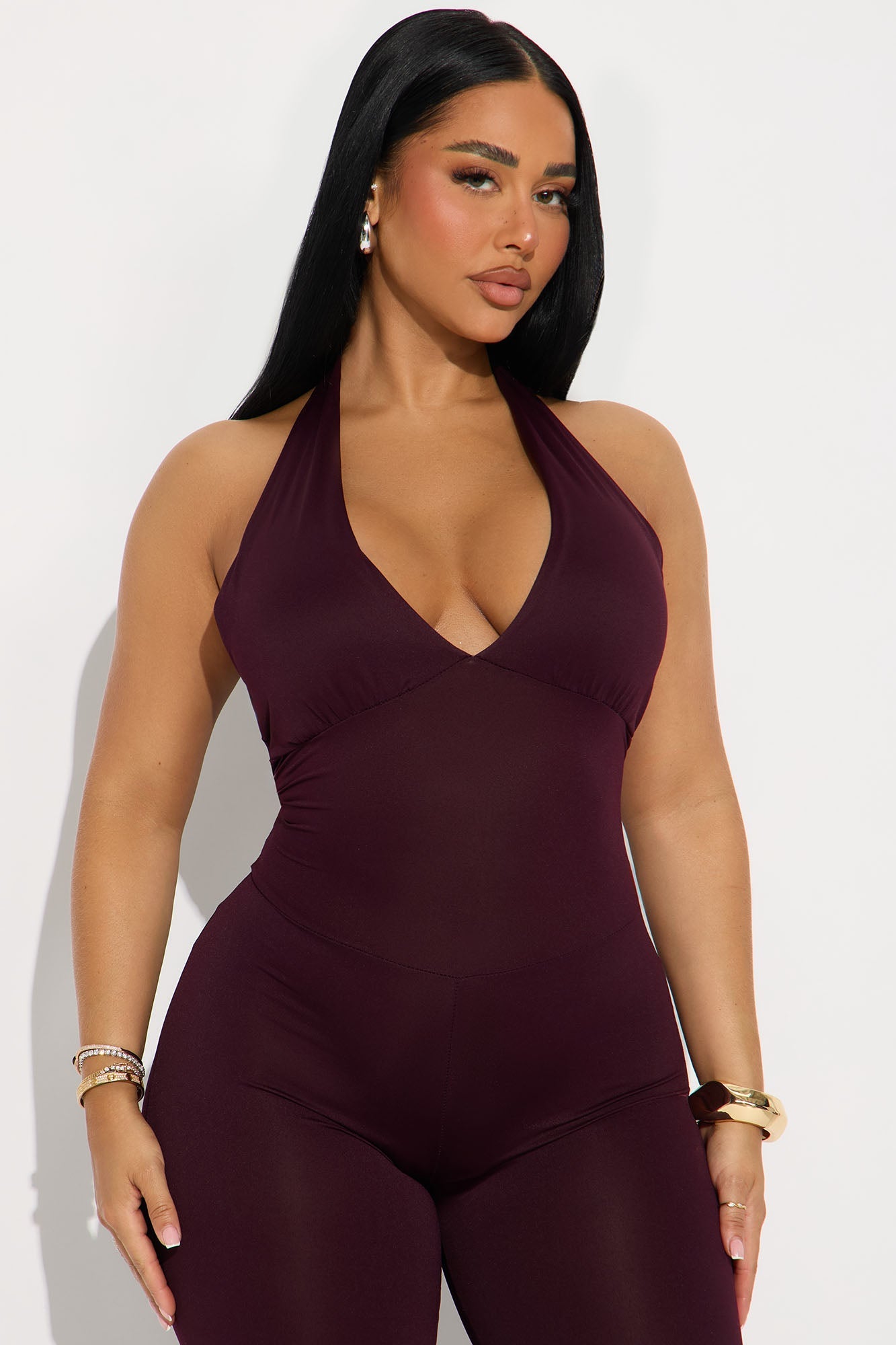 Nichole Ribbed Halter Jumpsuit - Plum