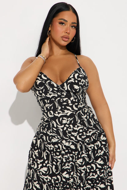 Charlie Printed Linen Maxi Dress - Black/combo