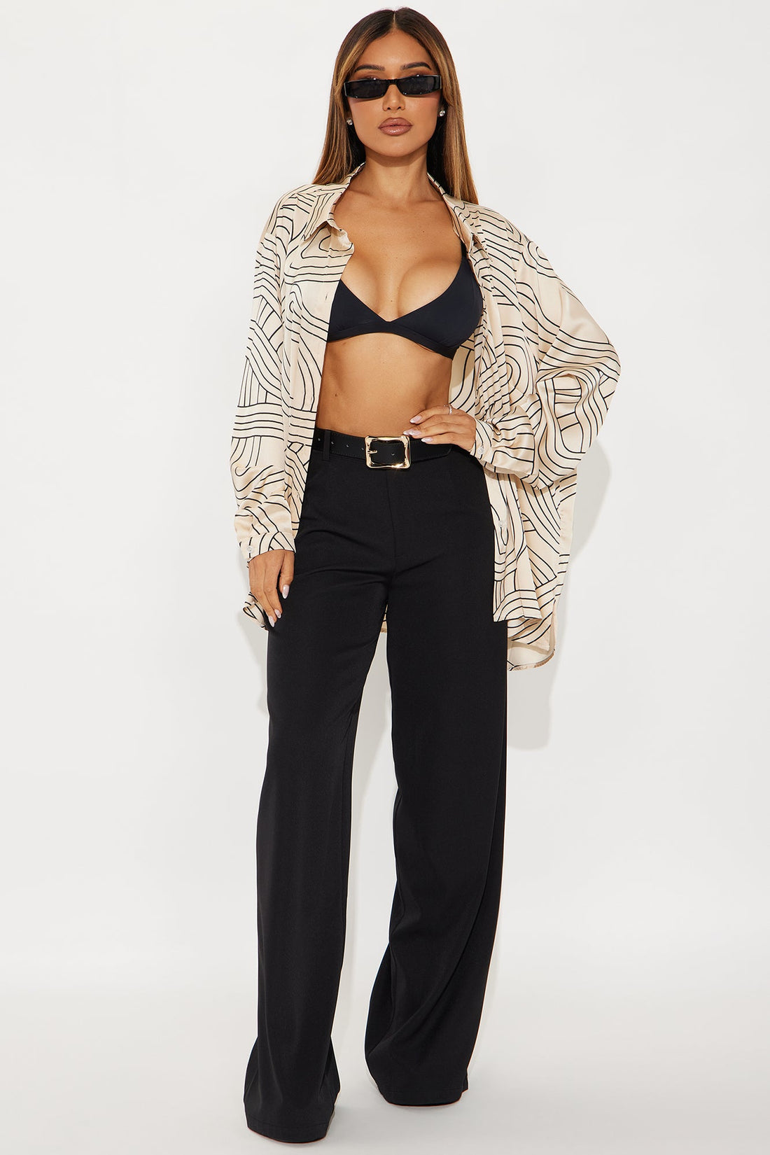 Esme Oversized Satin Shirt - Taupe/combo