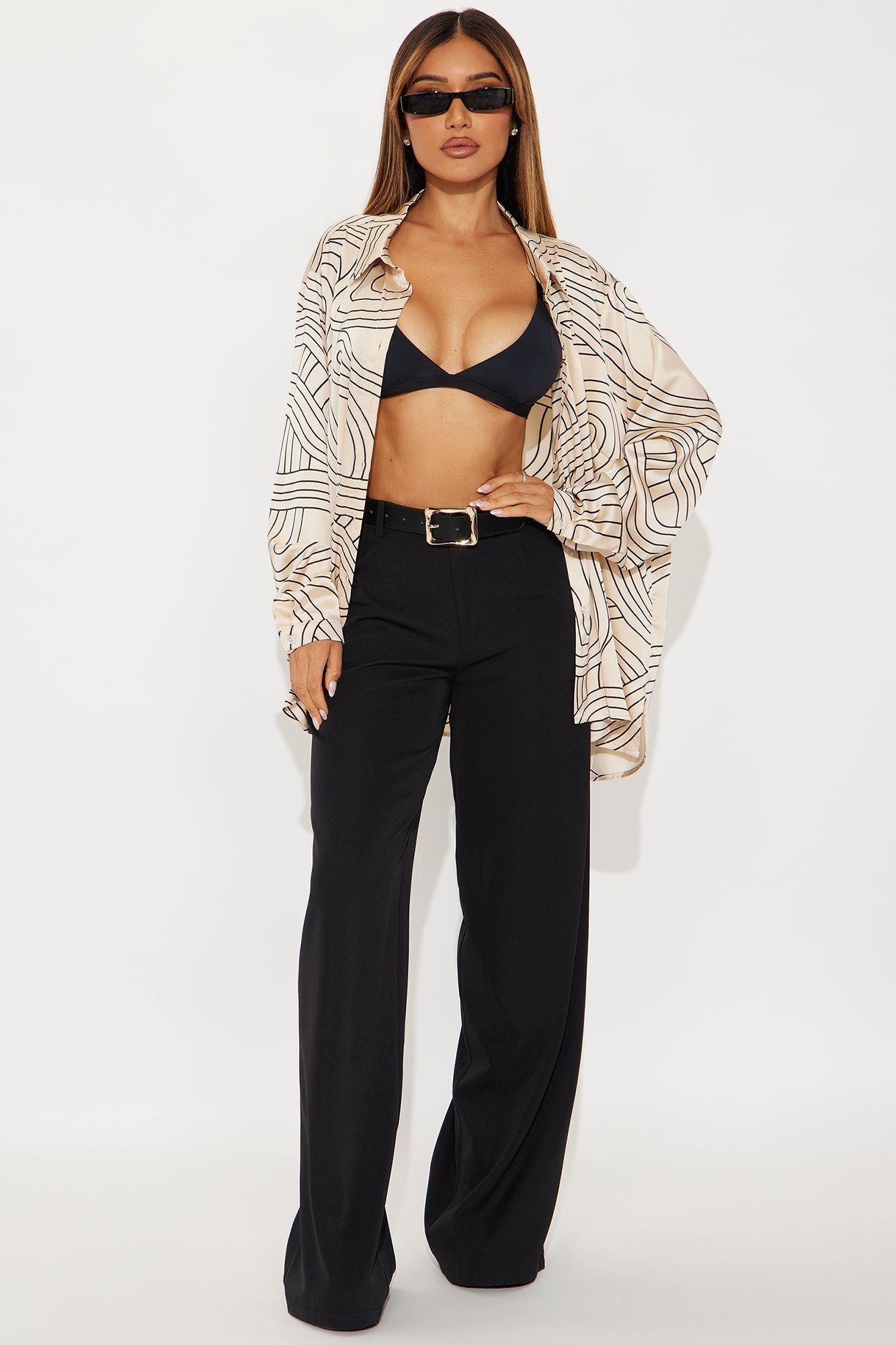 Esme Oversized Satin Shirt - Taupe/combo