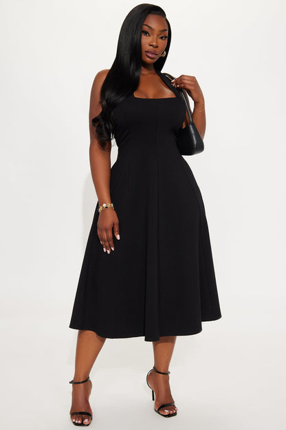 Mabel Ponte Midi Dress - Black