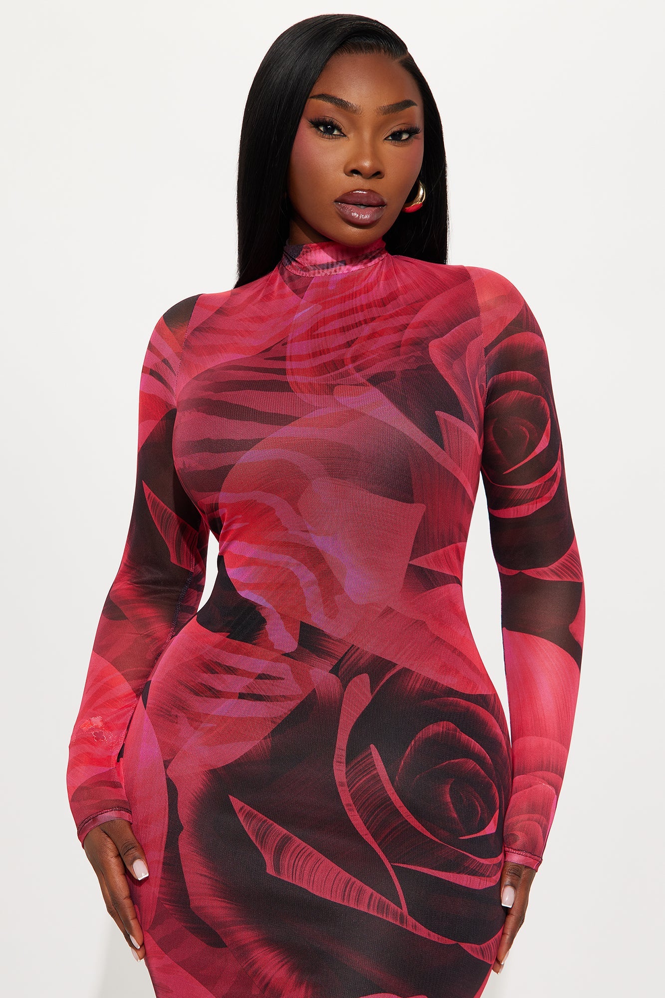 Floral Feelings Mesh Midi Dress - Black/Pink