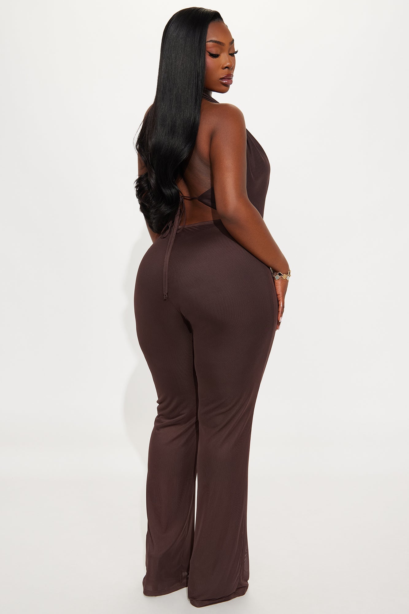 Best Behavior Mesh Halter Jumpsuit - Chocolate