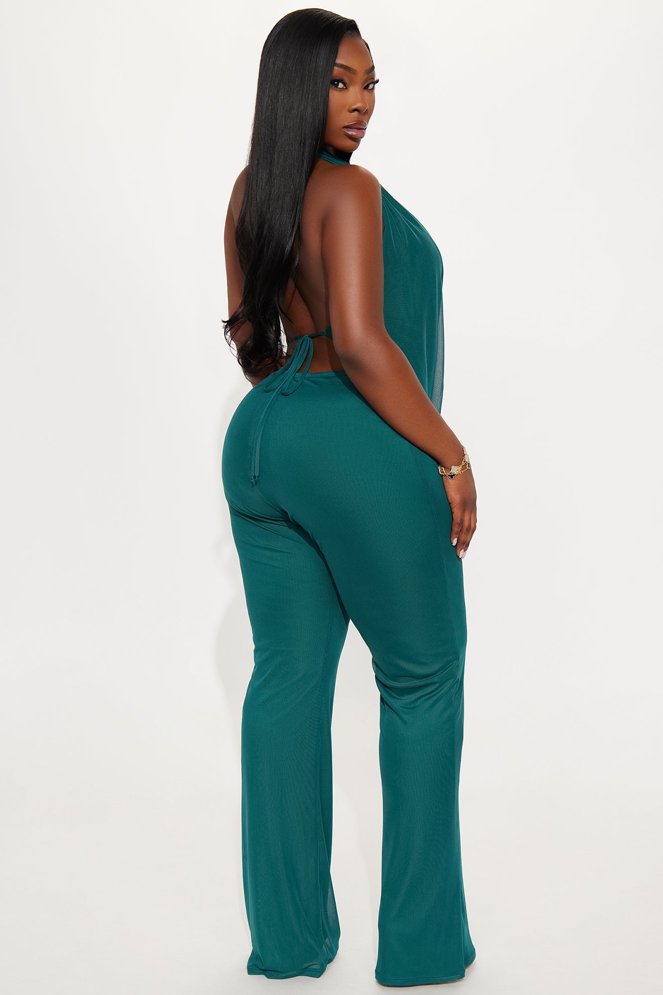 Best Behavior Mesh Halter Jumpsuit - Hunter