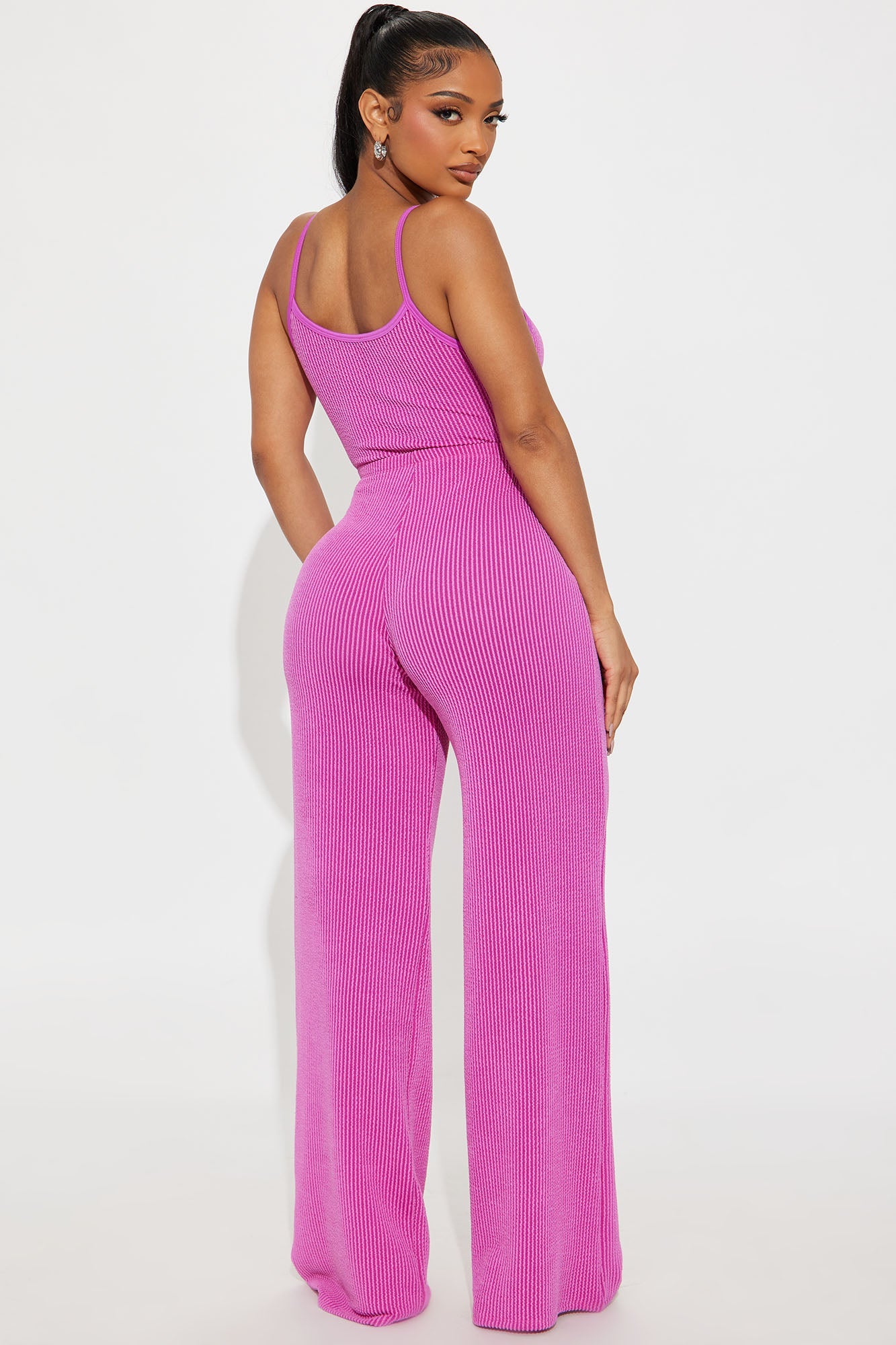 Paulette Ribbed Bodysuit Pant Set - Magenta