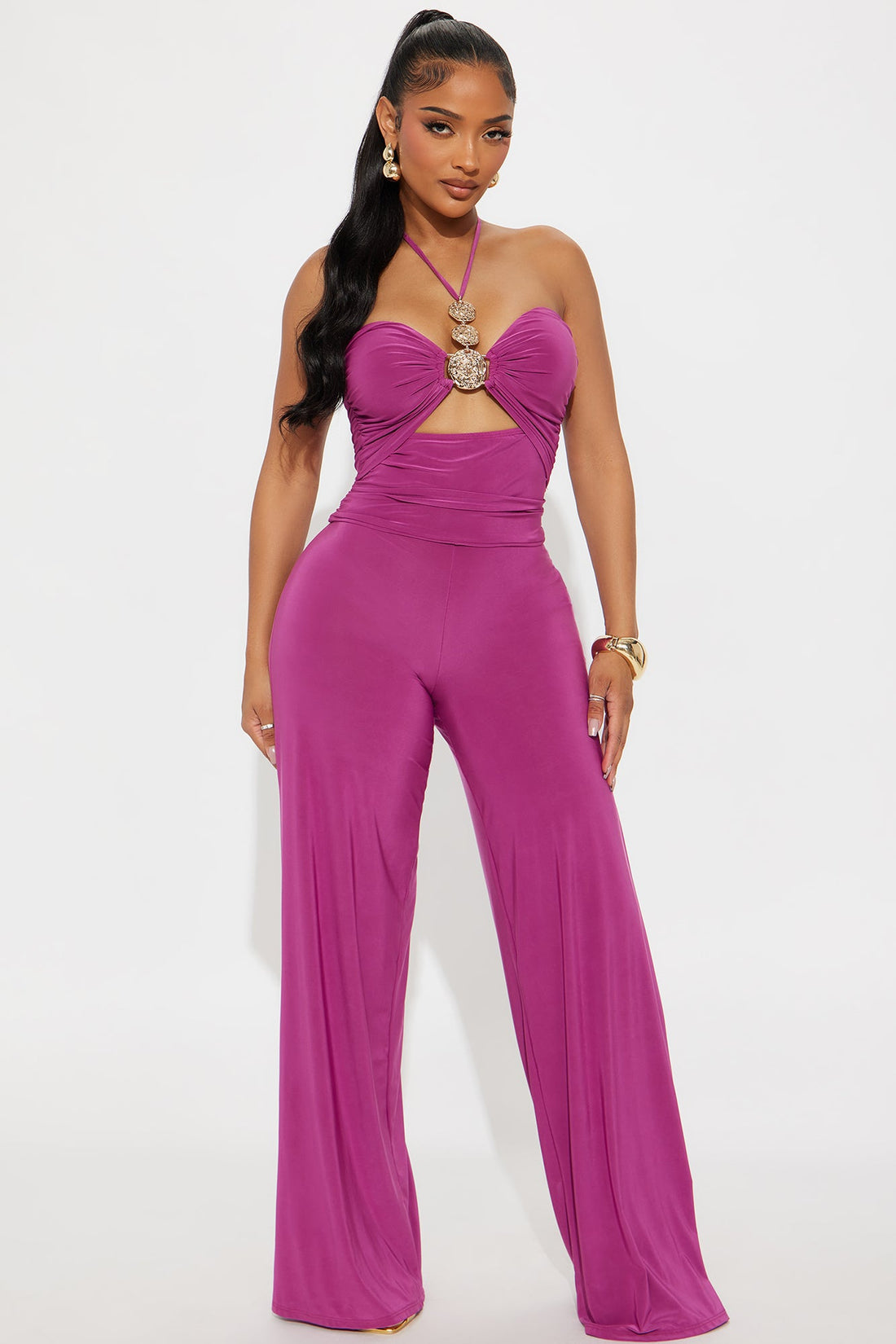 Marina Halter Wide Leg Jumpsuit - Magenta