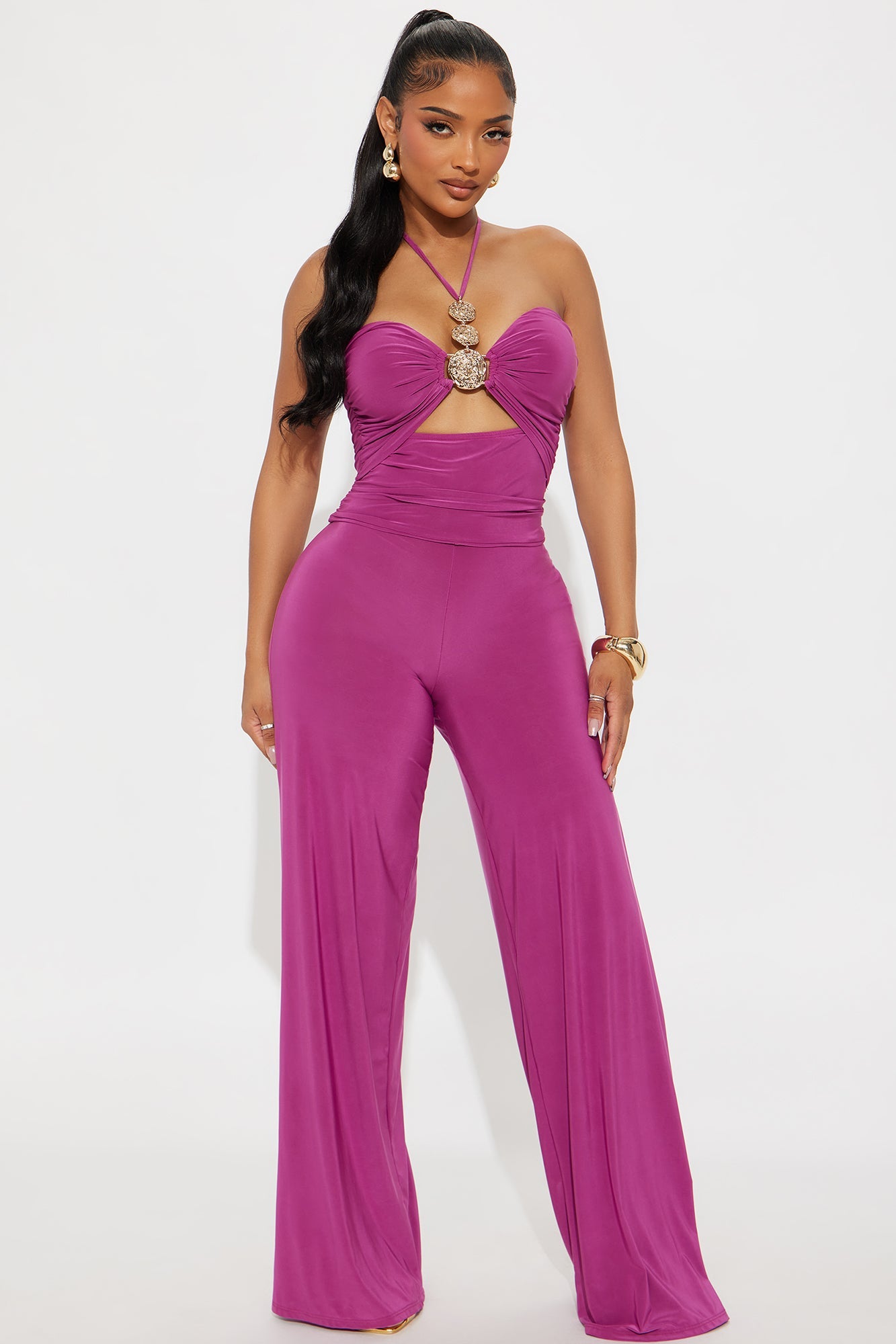 Marina Halter Wide Leg Jumpsuit - Magenta
