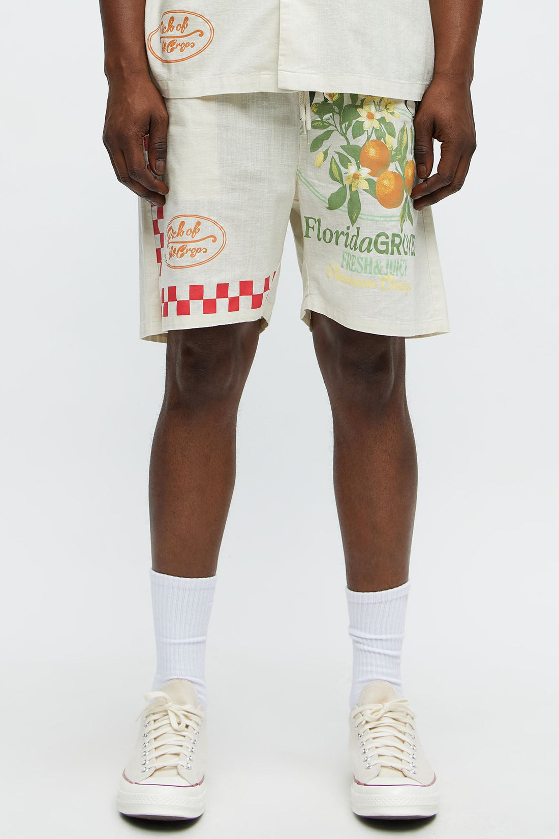 Florida Oranges Relaxed Drawstring Short - Cream