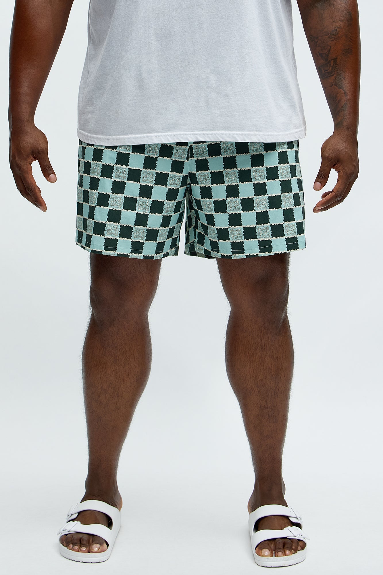 Coastal Squares Printed Checkered Swim Mid Trunk - Green/combo