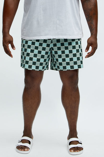 Coastal Squares Printed Checkered Swim Mid Trunk - Green/combo
